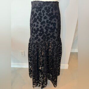 Zara Floral Balloon Skirt – Sheer & Suede Details, Size M